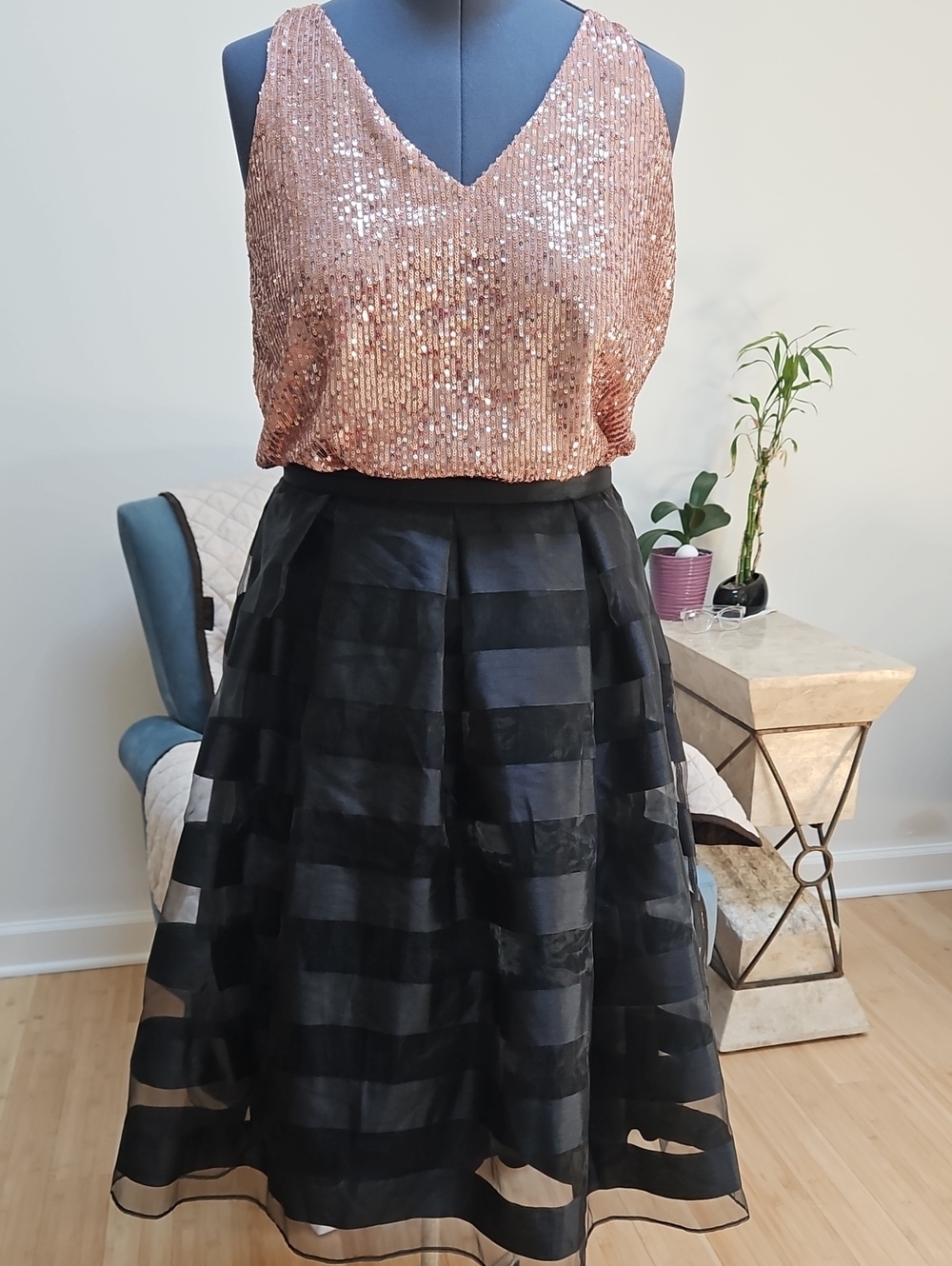 Black Sheer Striped Midi Skirt - Elegant Women's Skirt